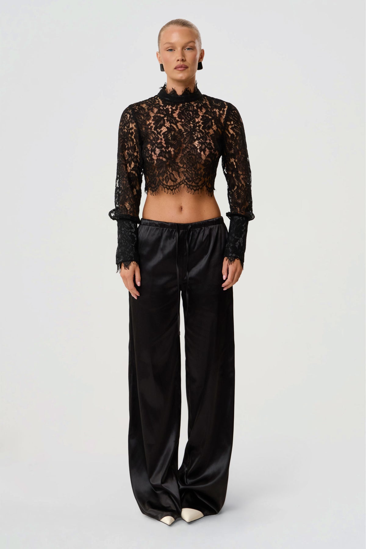 FLARED PANTS | BLACK SATIN-5