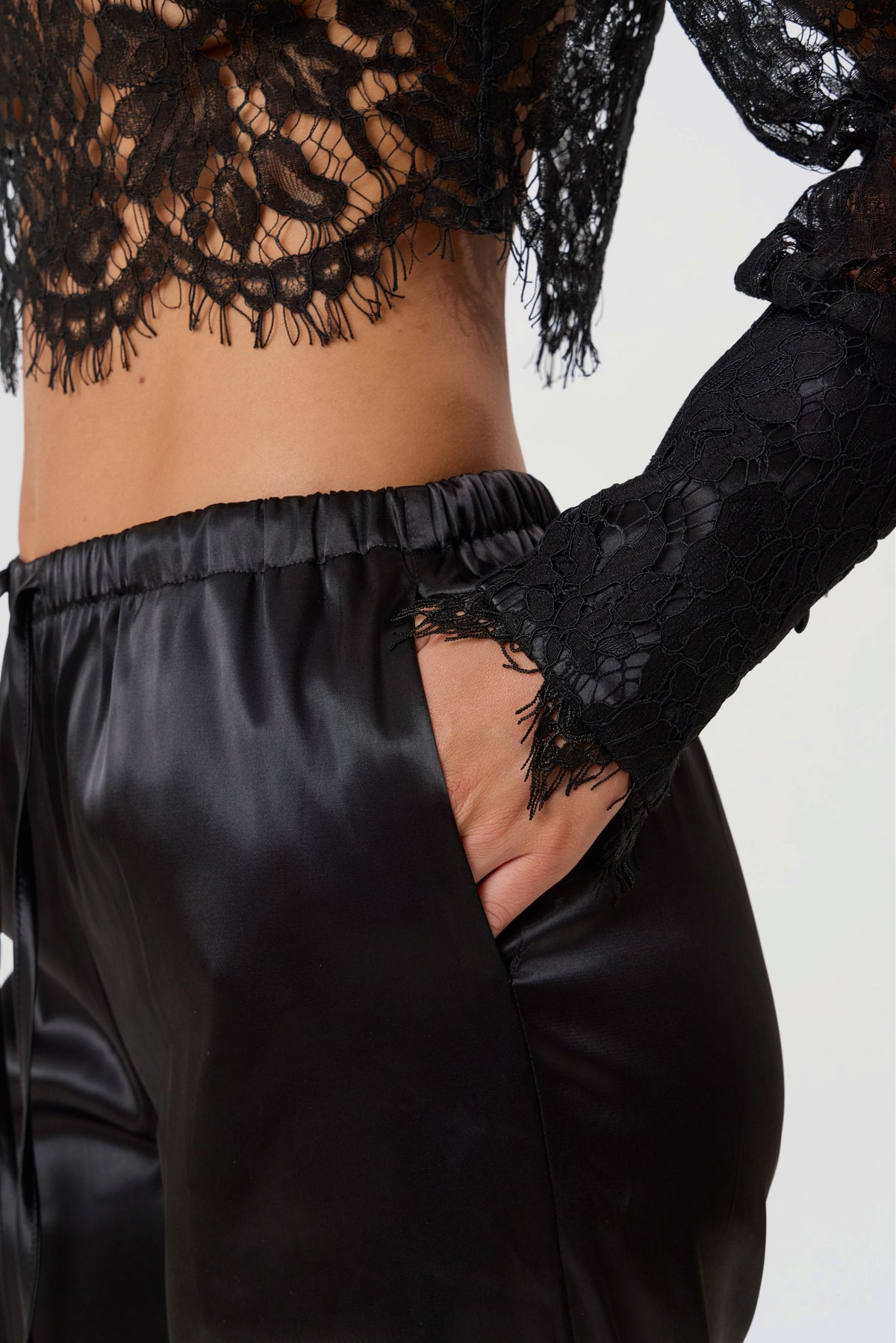 FLARED PANTS | BLACK SATIN-3