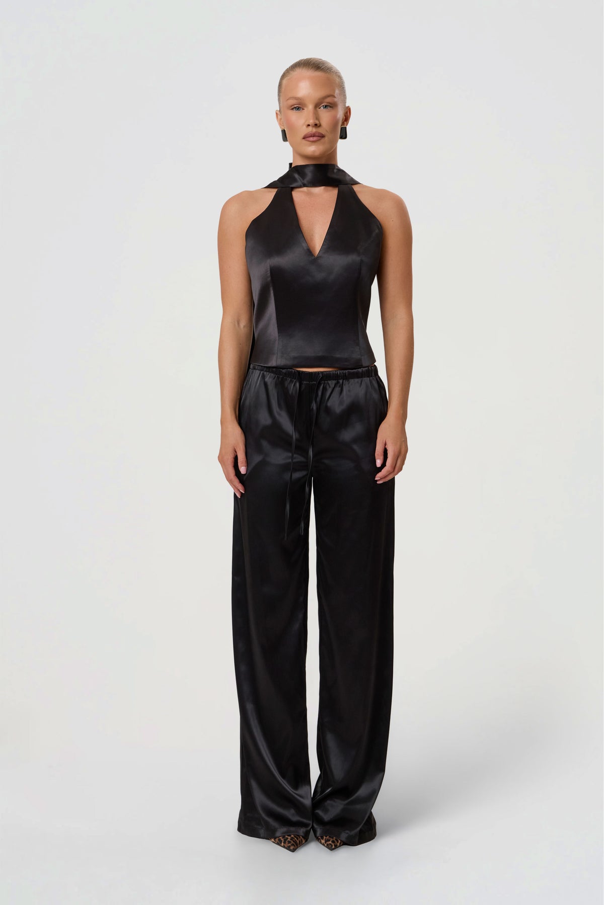 BELLA STRUCTURED CORSET SCARF TOP | BLACK SATIN-1