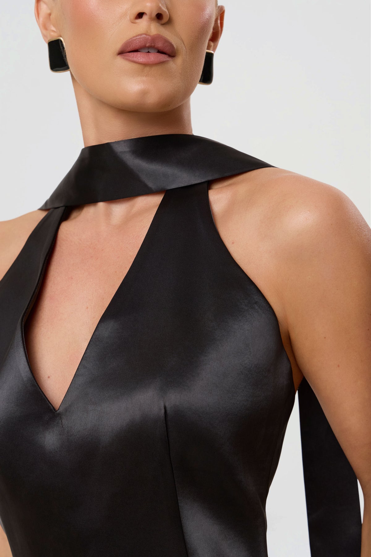 BELLA STRUCTURED CORSET SCARF TOP | BLACK SATIN-3