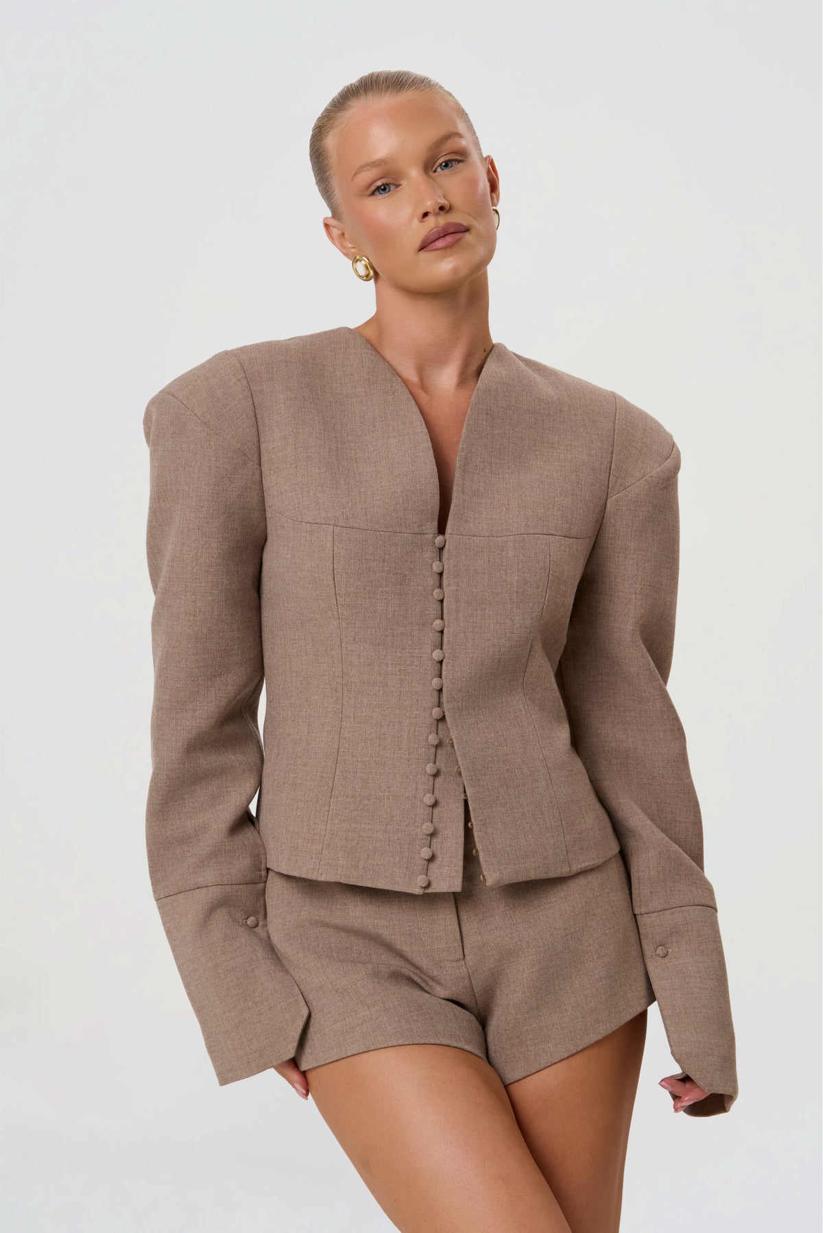 MARGOT BUTTON BLAZER | TAUPE-1