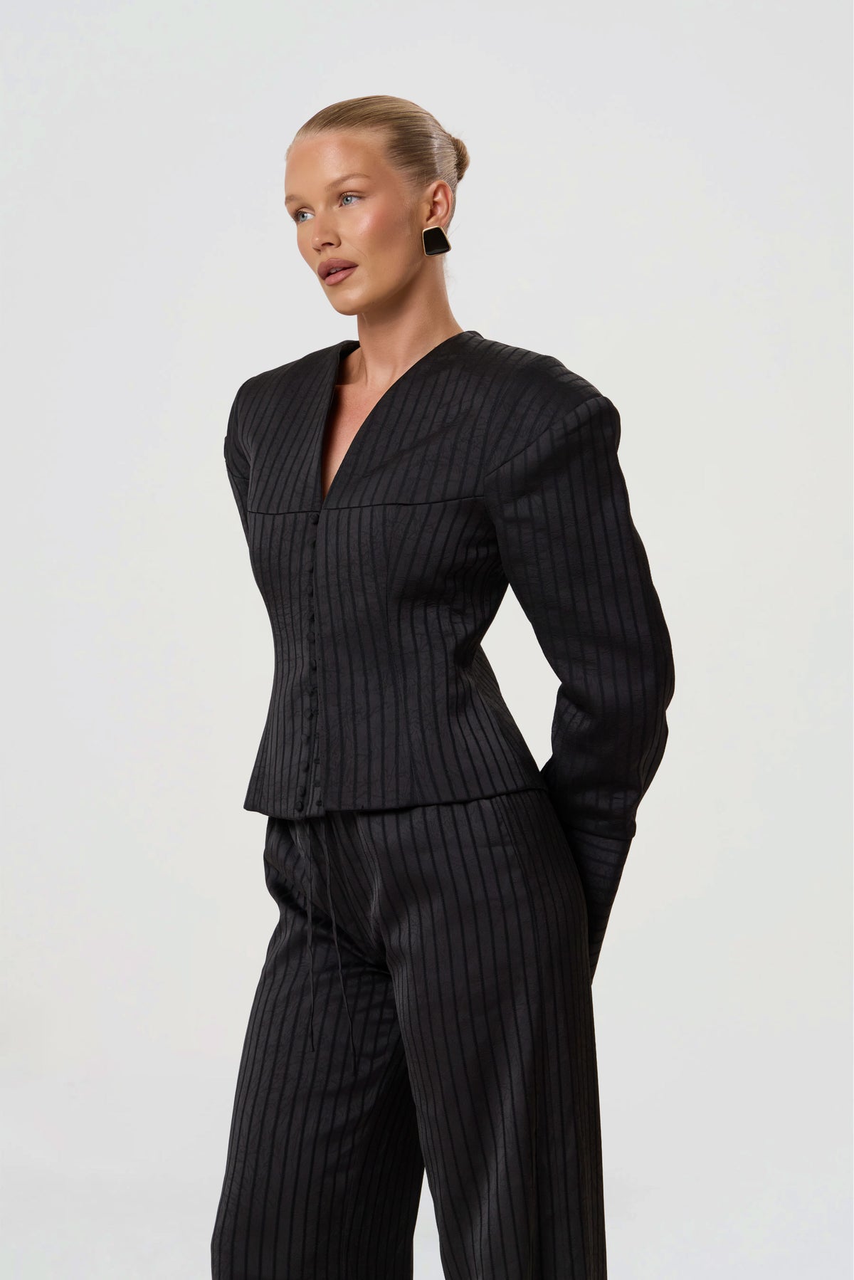 MARGOT PINSTRIPE-BLAZER | BLACK SATIN-2