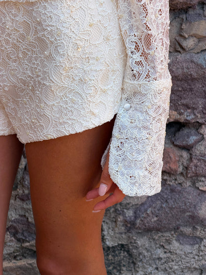 STRUCTURED SATIN SHORTS | PEARL LACE