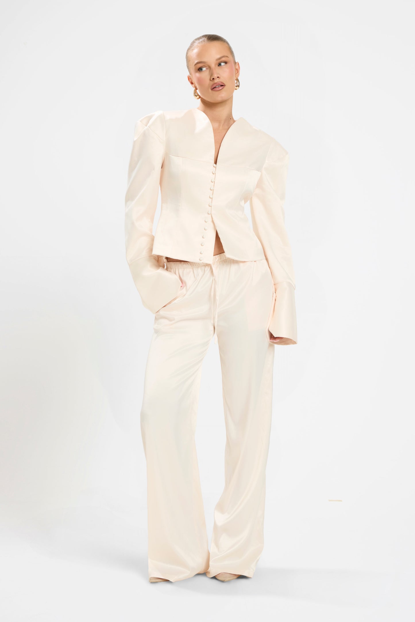 SATIN FLARED PANTS | BLUSH