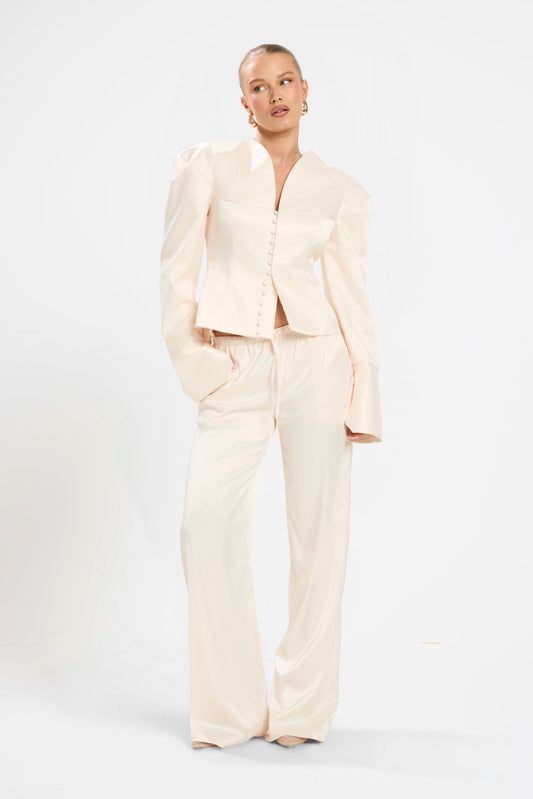SATIN FLARED PANTS | BLUSH