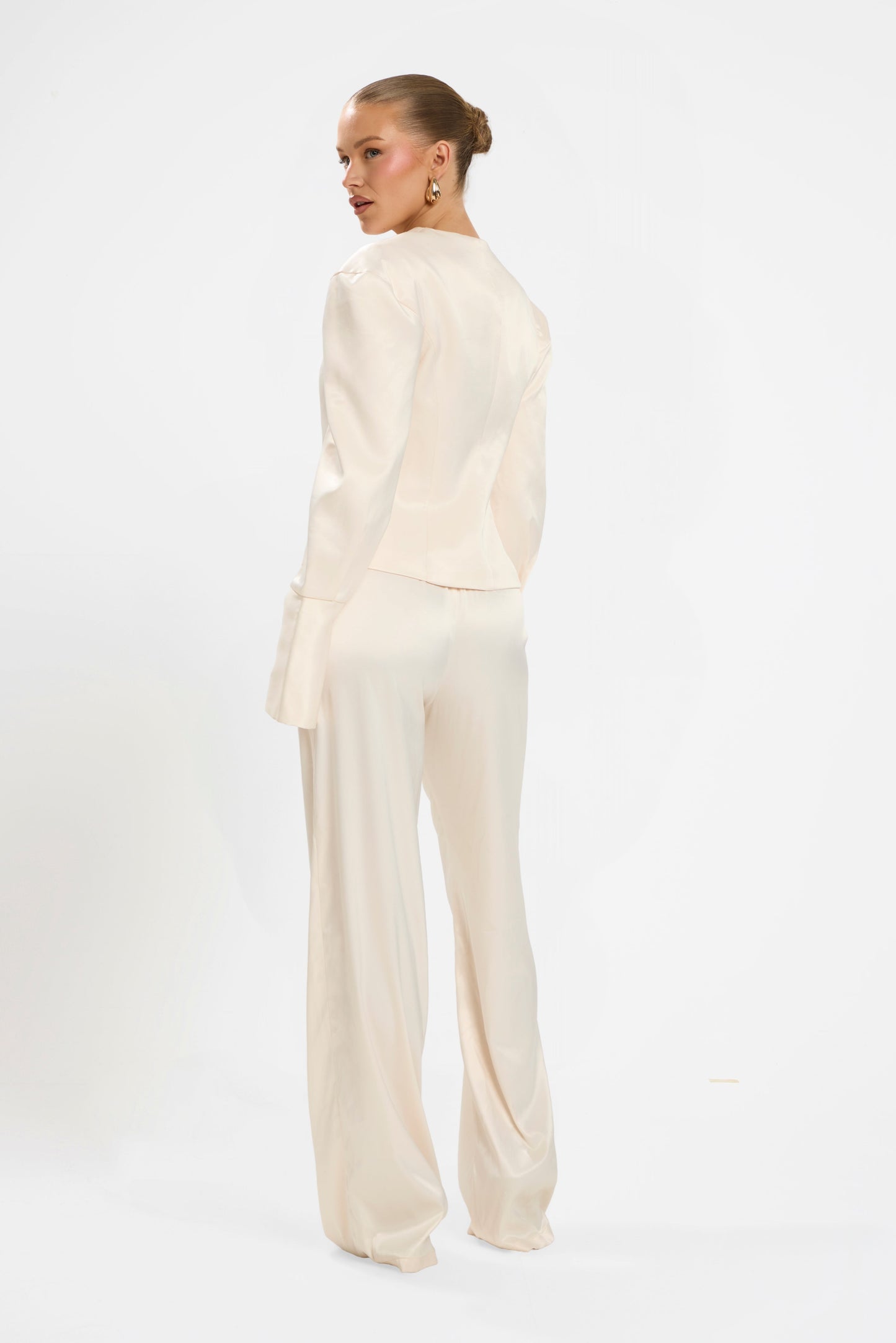 SATIN FLARED PANTS | BLUSH