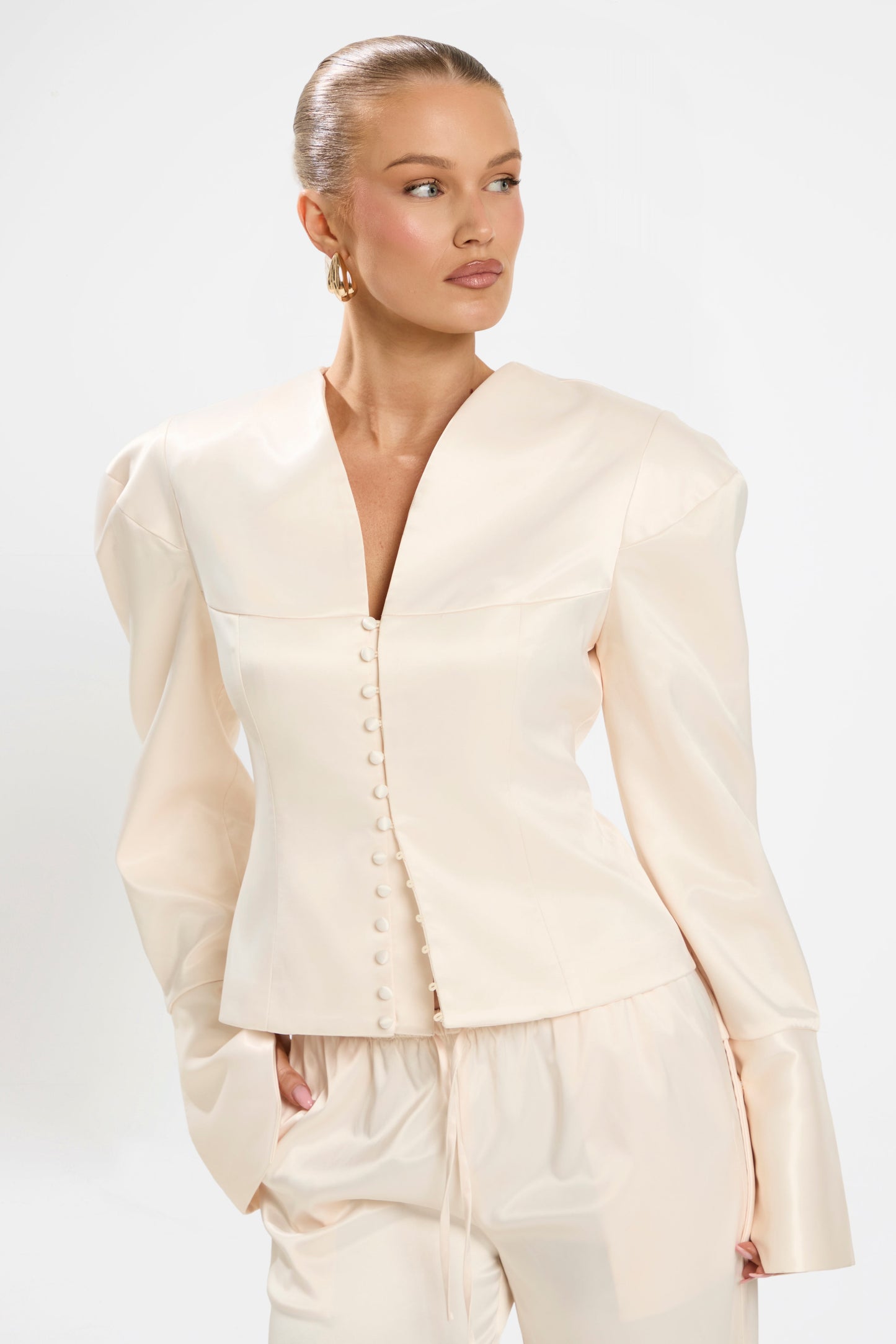 MARGOT STRUCTURED BLAZER | BLUSH SATIN