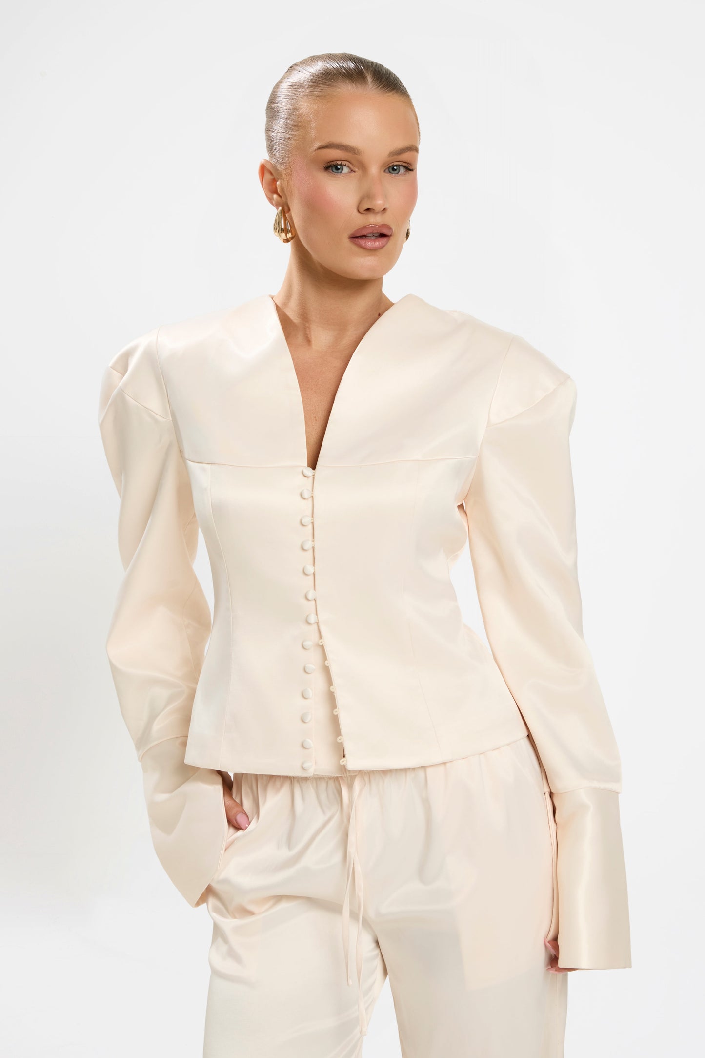 MARGOT STRUCTURED BLAZER | BLUSH SATIN