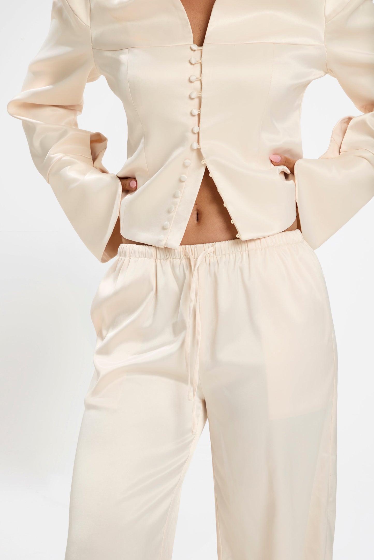 SATIN FLARED PANTS | BLUSH