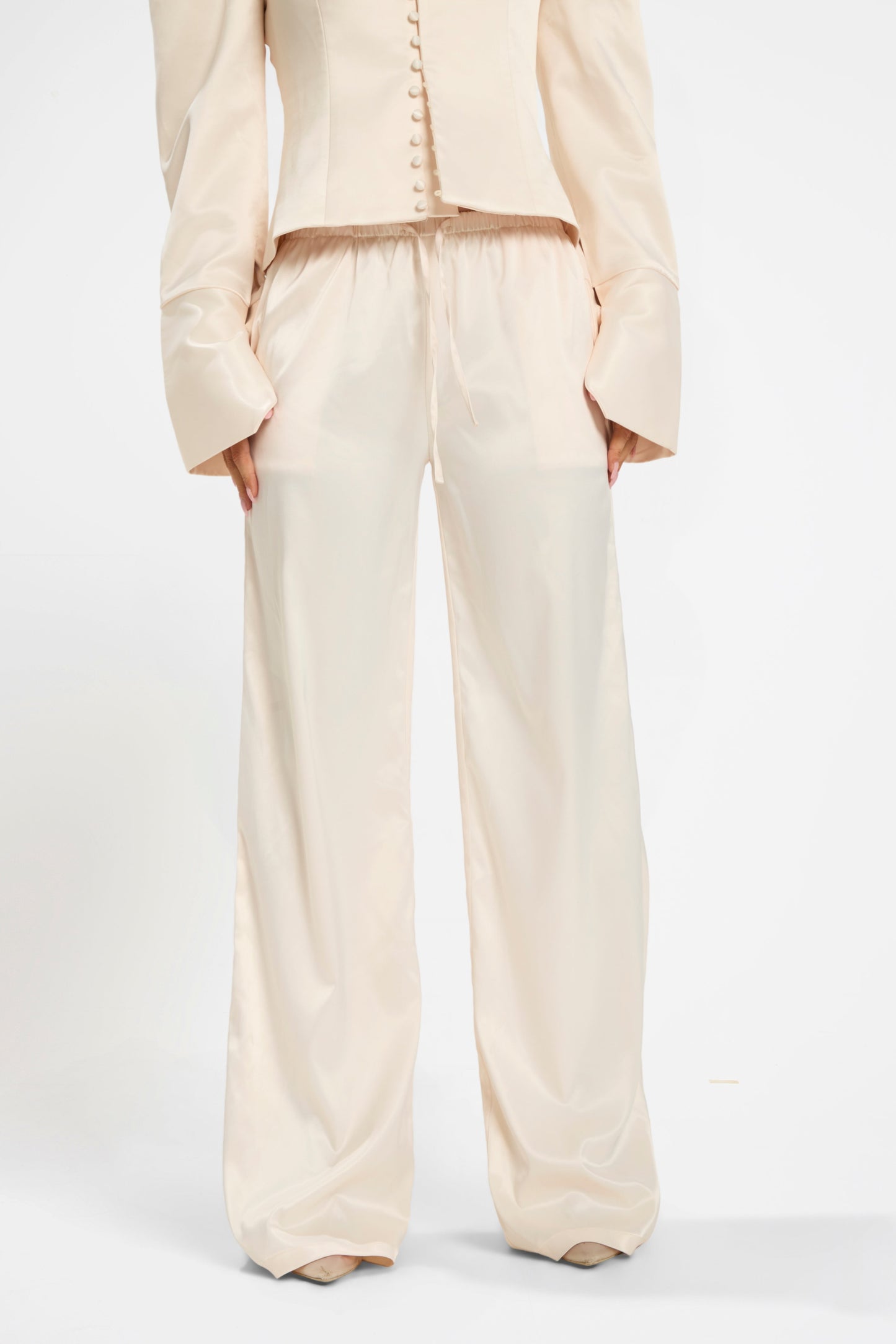 SATIN FLARED PANTS | BLUSH
