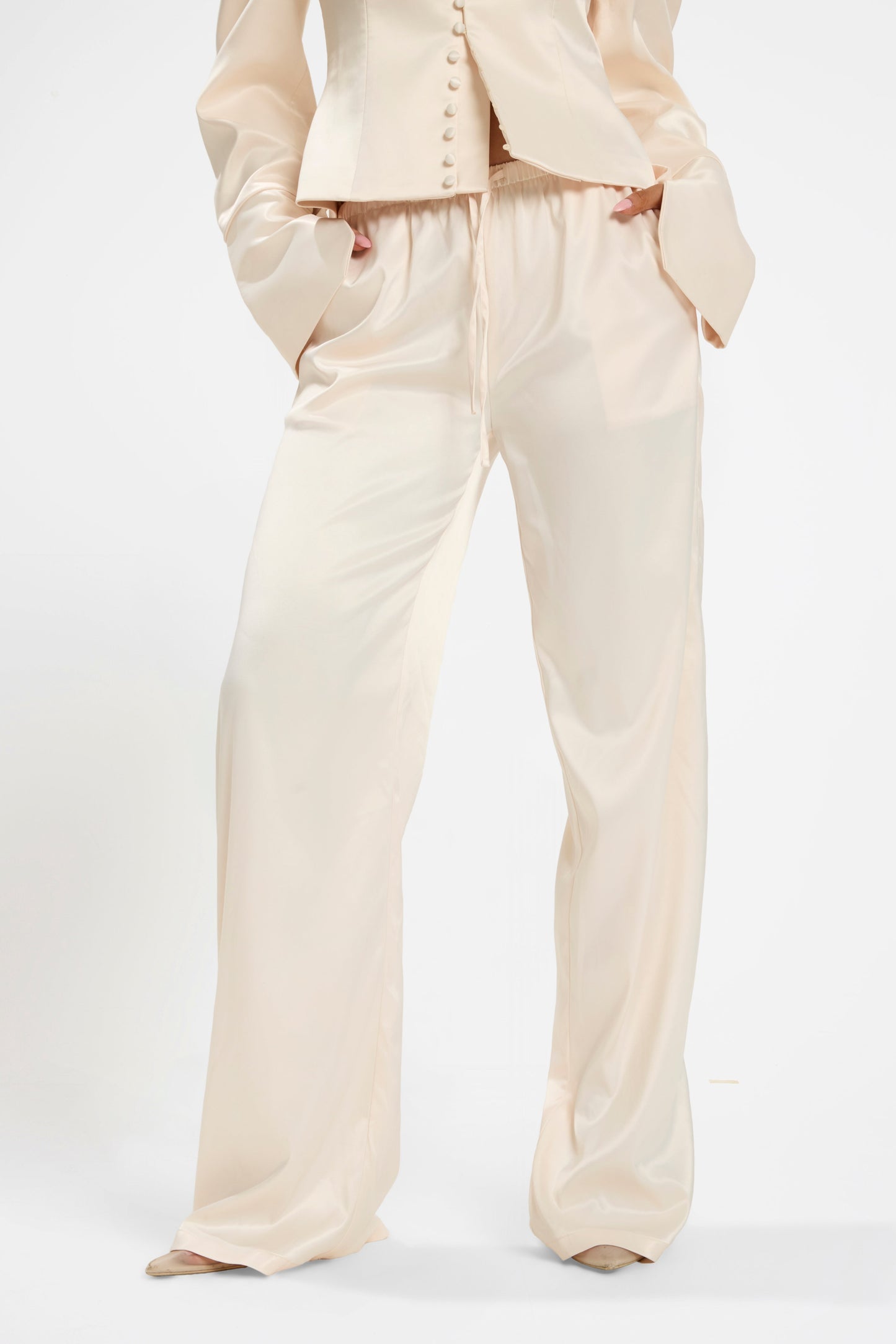 SATIN FLARED PANTS | BLUSH