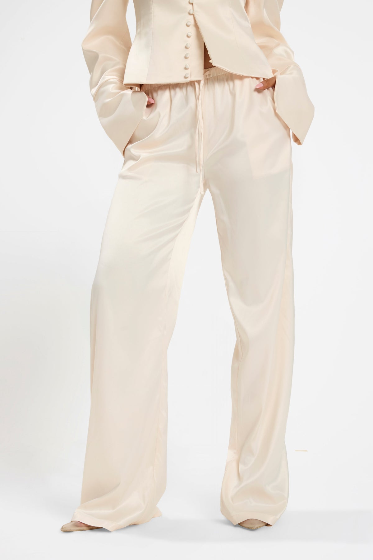 SATIN FLARED PANTS | BLUSH