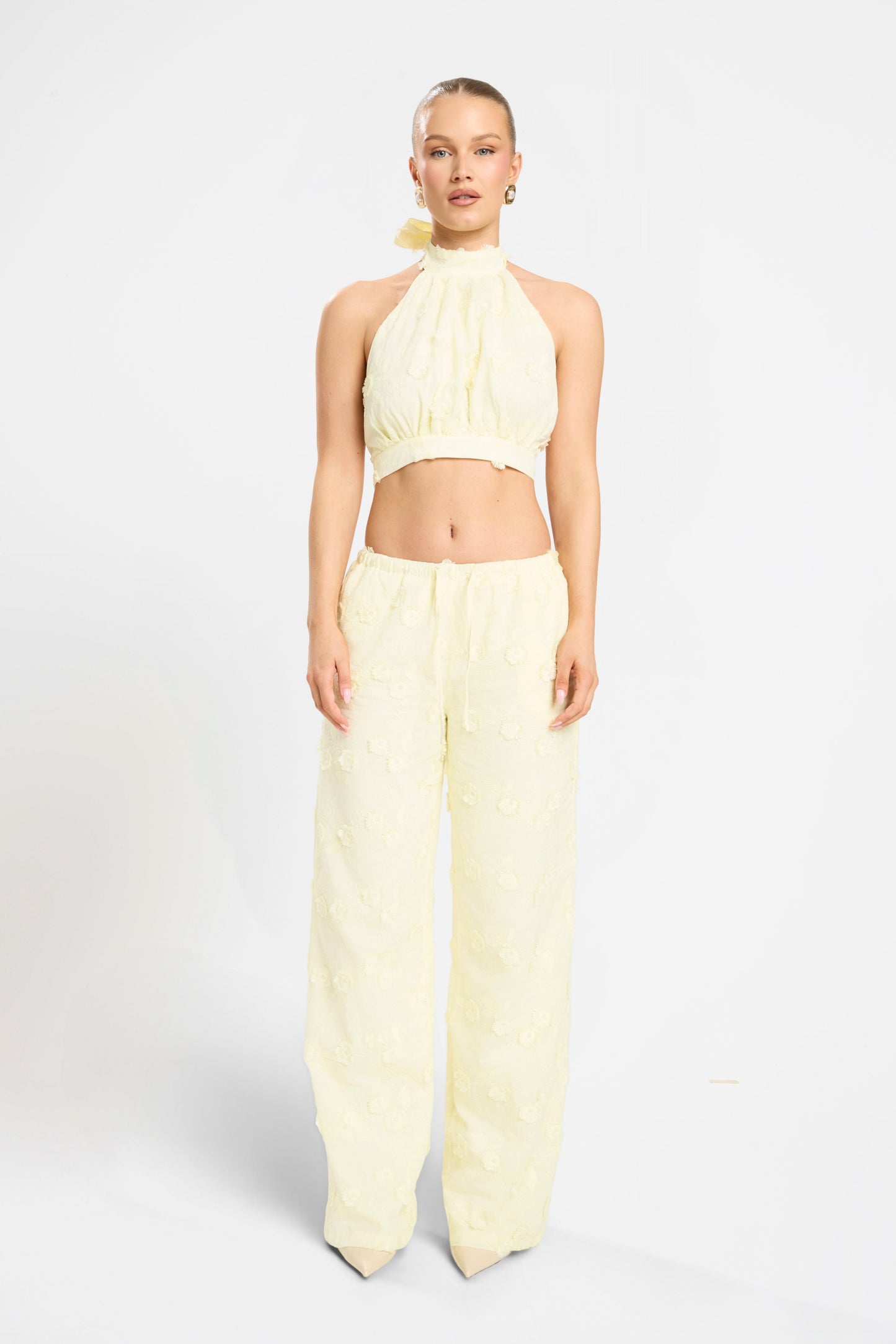 ESME EMBRODIED PANT SET | LEMON