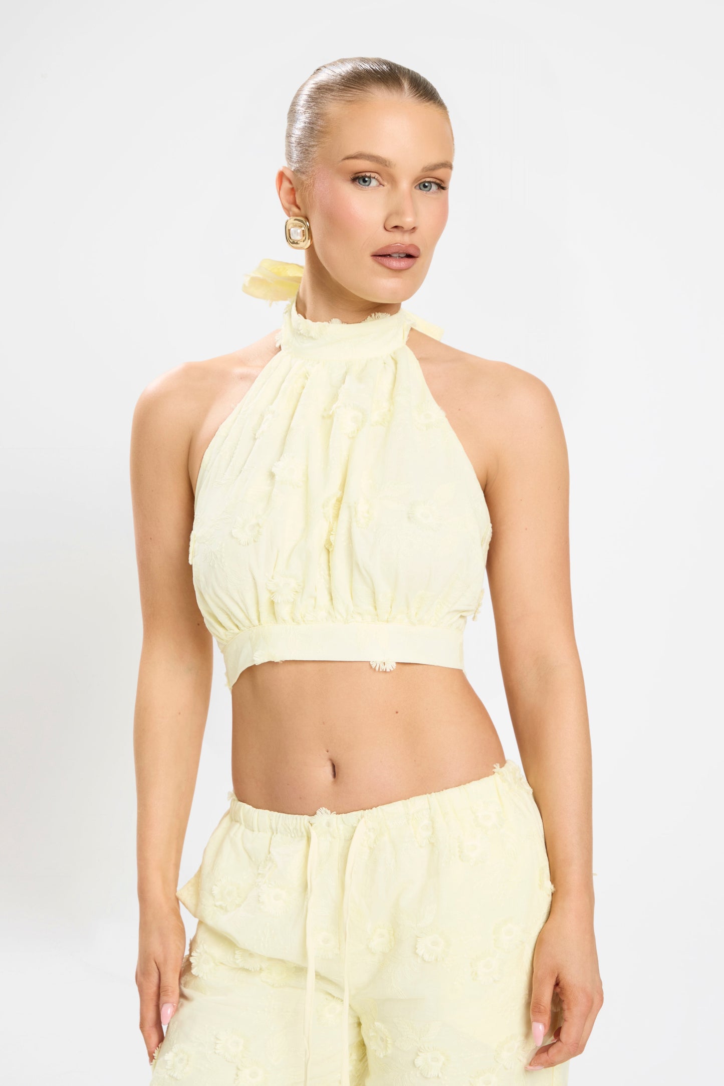 ESME EMBRODIED PANT SET | LEMON