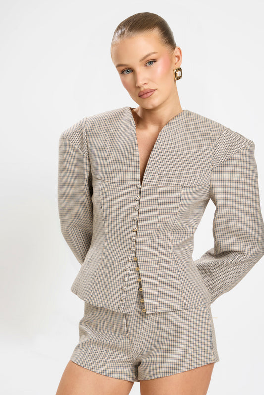 MARGOT TAILORED SHORTS | NUDE CHECKED