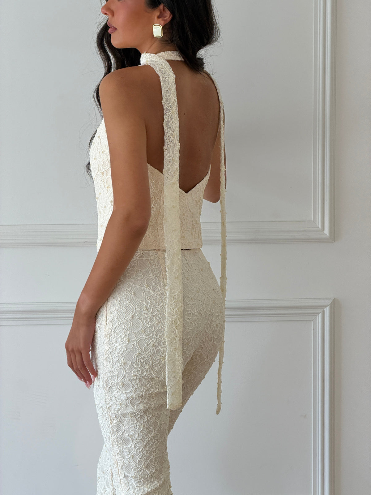 AUDREY SATIN CORSET | EMBROIDERED LACE PEARL
