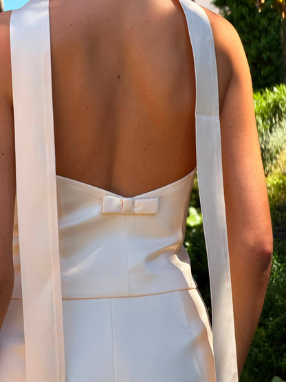 BELLA STRUCTURED CORSET SCARF TOP | BLUSH SATIN