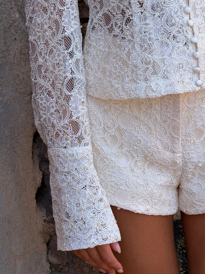 STRUCTURED SATIN SHORTS | PEARL LACE