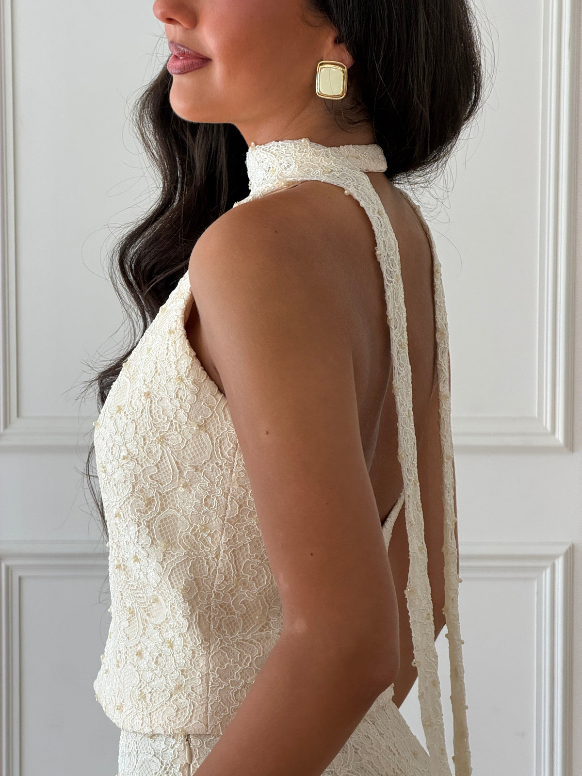 AUDREY SATIN CORSET | EMBROIDERED LACE PEARL