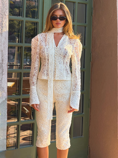 CAPRI PANTS | EMBROIDERED PEARL LACE