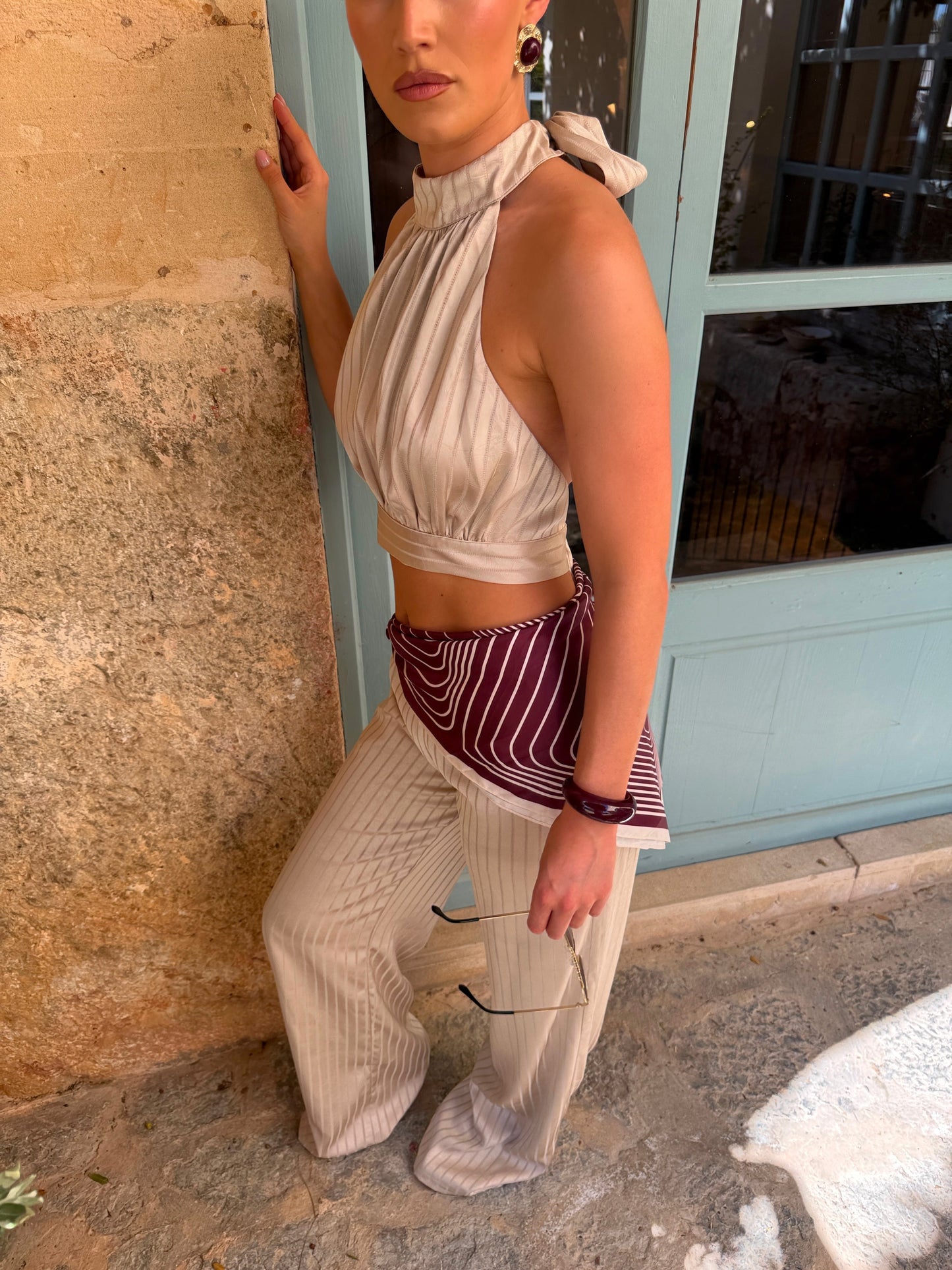 SOFIA PINSTRIPE SET | GOLDEN SATIN