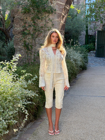 CAPRI PANTS | EMBROIDERED PEARL LACE