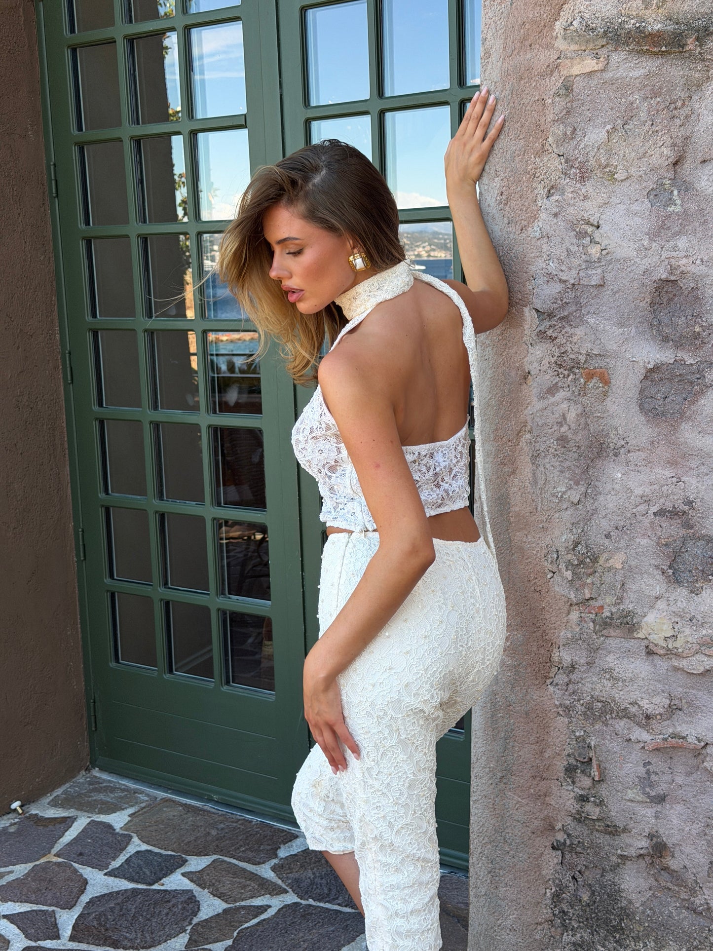 CAPRI PANTS | EMBROIDERED PEARL LACE
