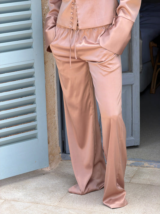 SATIN FLARED PANTS | BRONZE