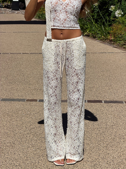 FLARED PANTS | EMBROIDERED PEARL LACE