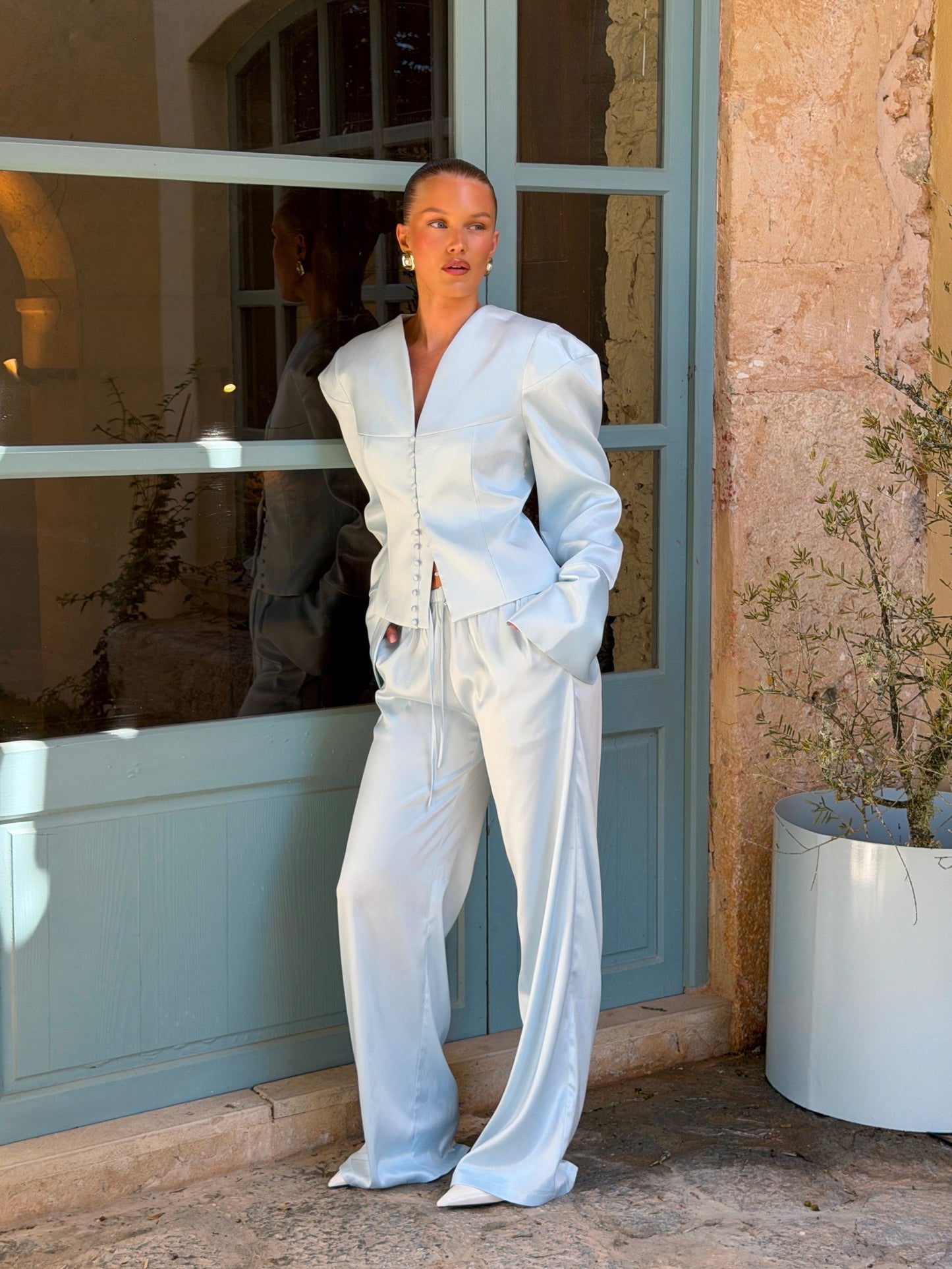 MARGOT STRUCTURED BLAZER |  BLUE SATIN