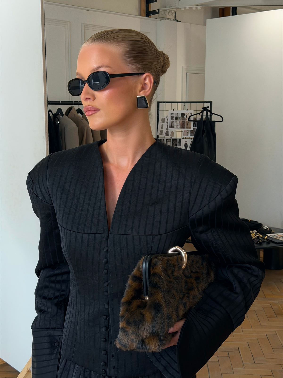 MARGOT PINSTRIPE-BLAZER | BLACK SATIN-4